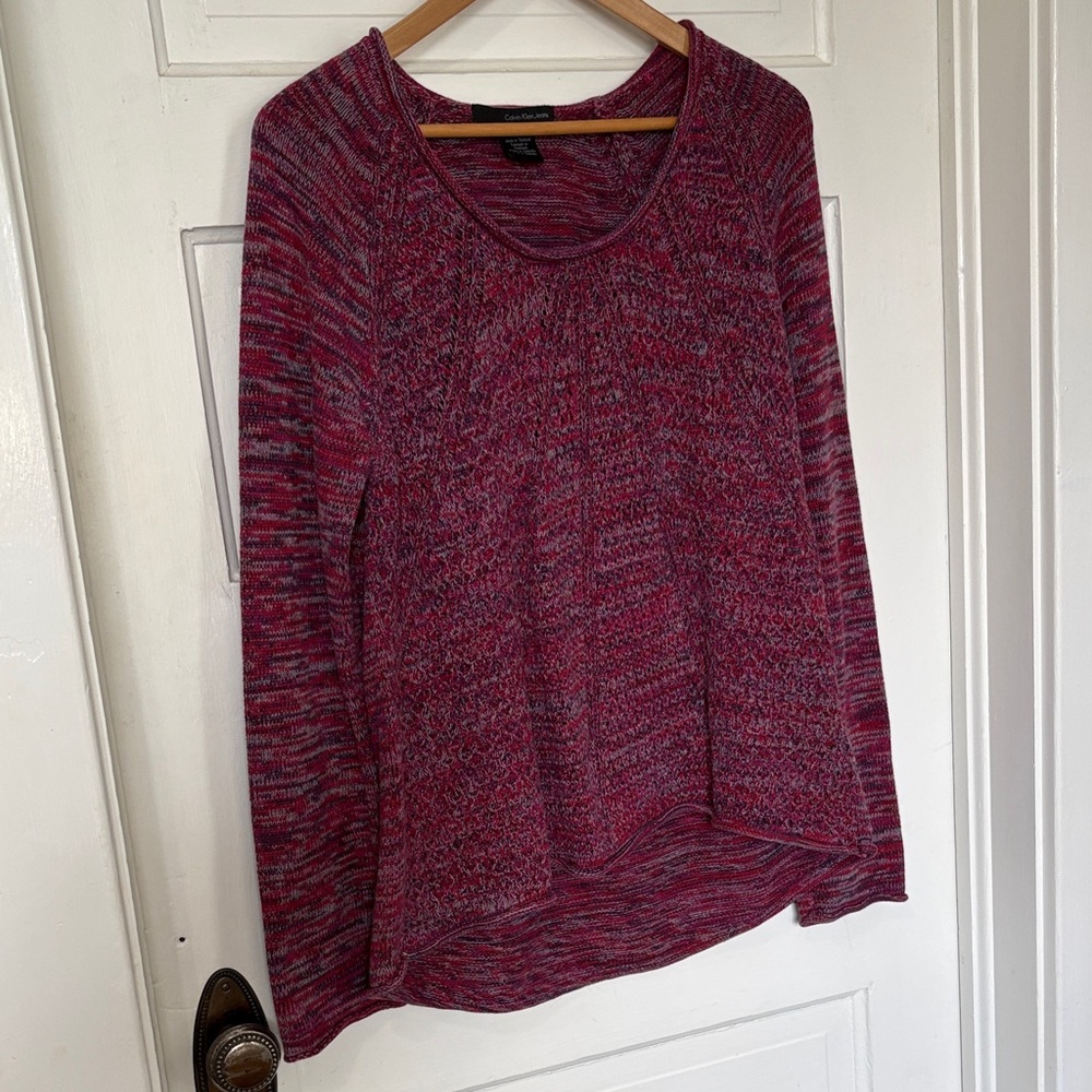 Cozy Calvin Klein Marled Knit Long-Sleeve Sweater- Red Pink XL